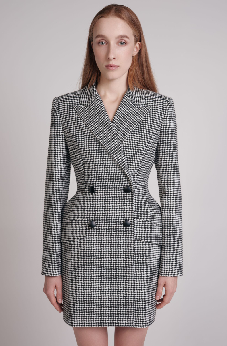Double-breasted blazer dress, houndstooth