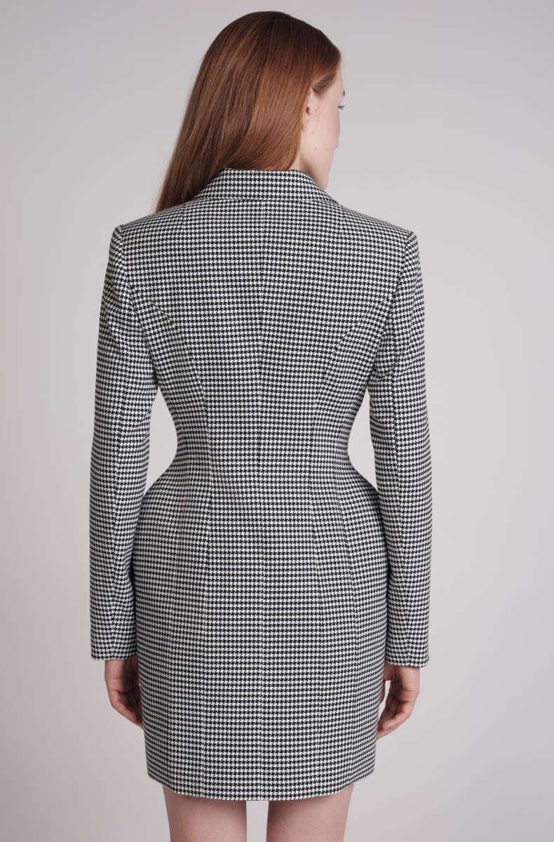 Double-breasted blazer dress, houndstooth