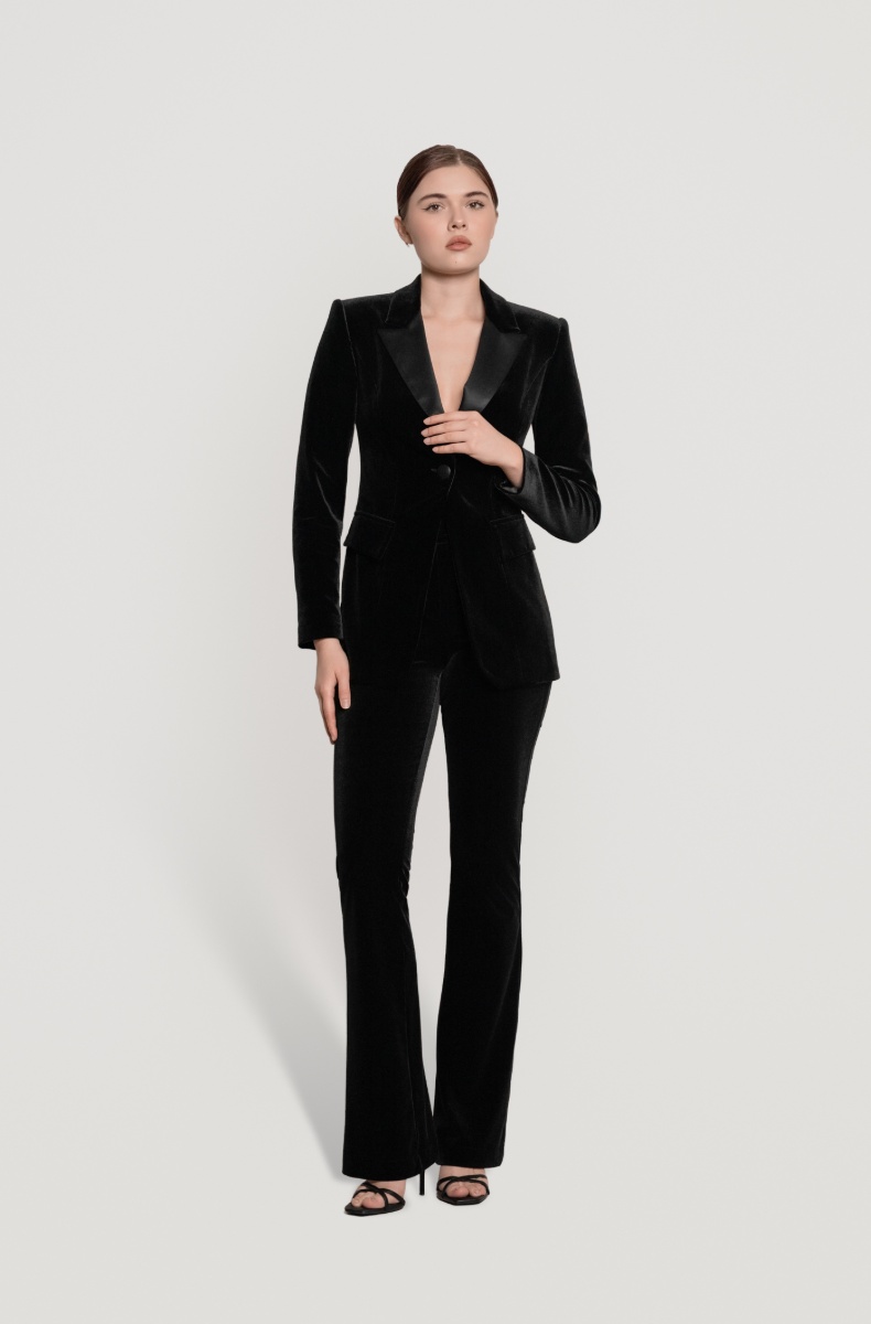 Velvet flared trousers, black