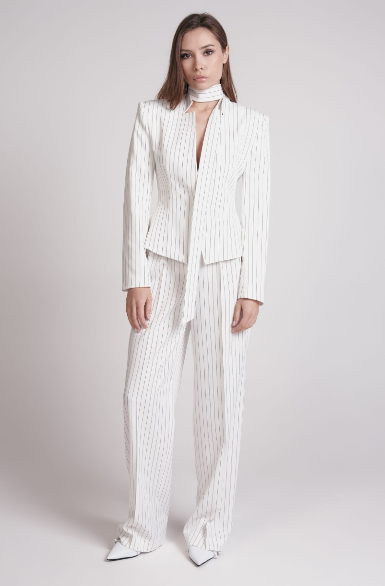 Palazzo trousers, pinstripe on white