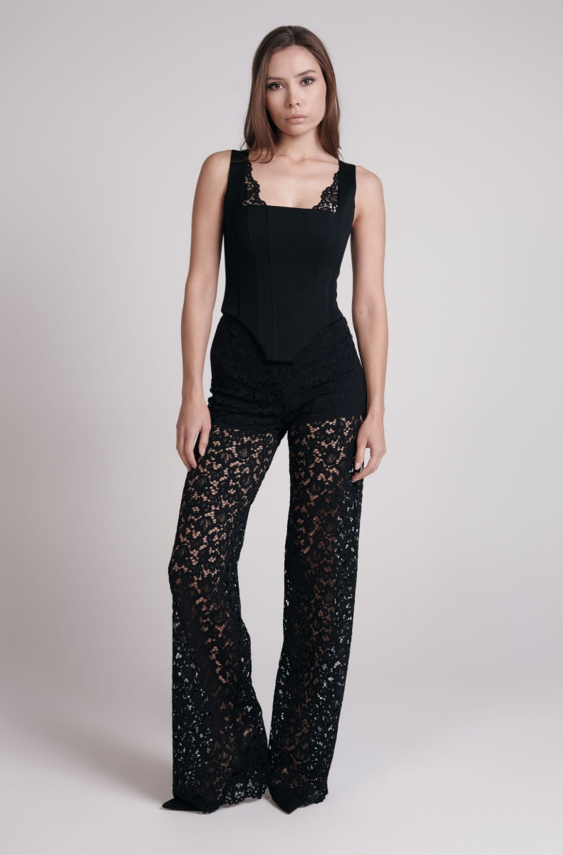 Relaxed lace trousers, black