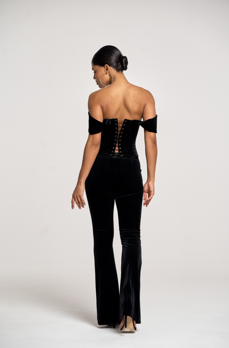 Velvet lace-up corset, black