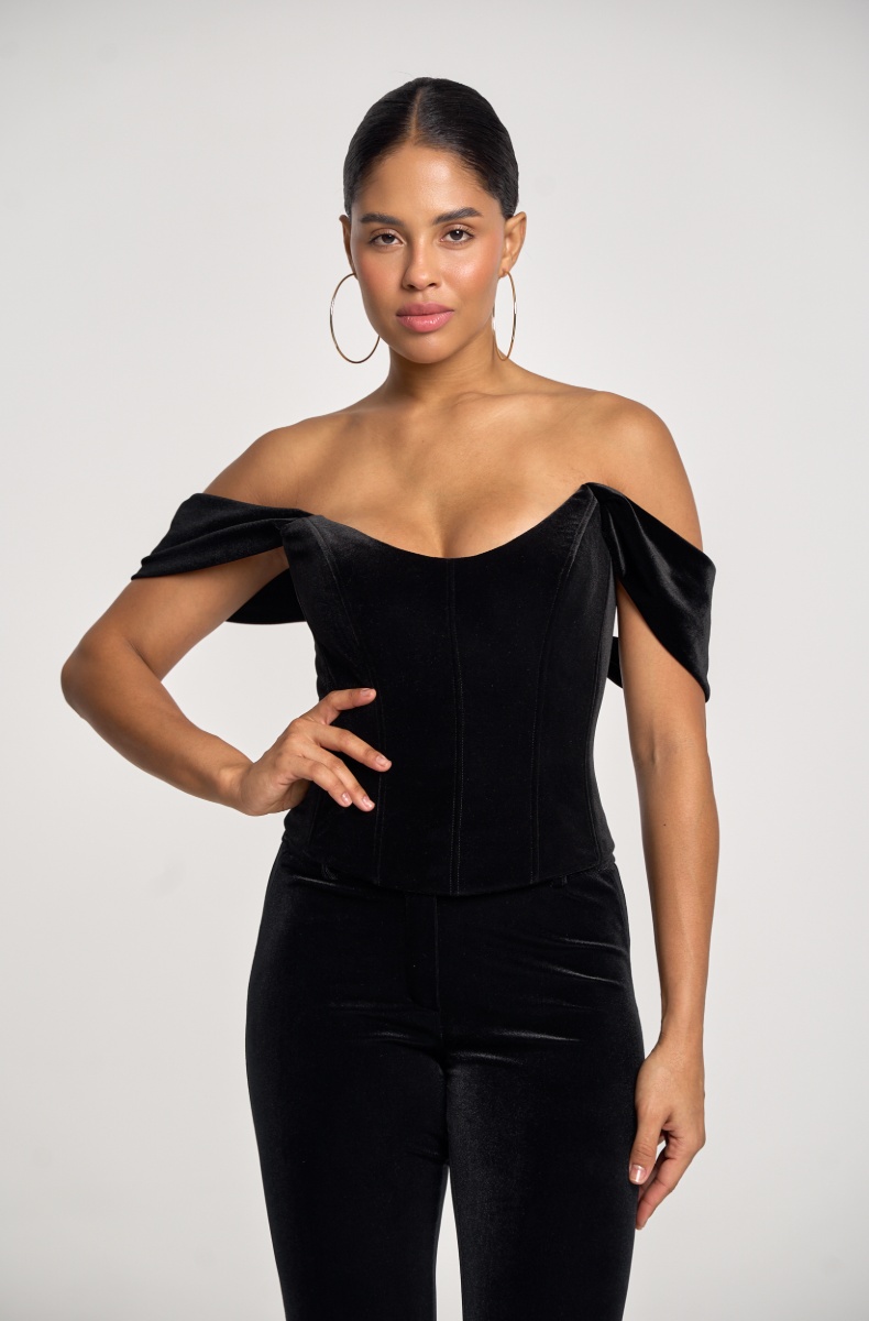 Velvet lace-up corset, black