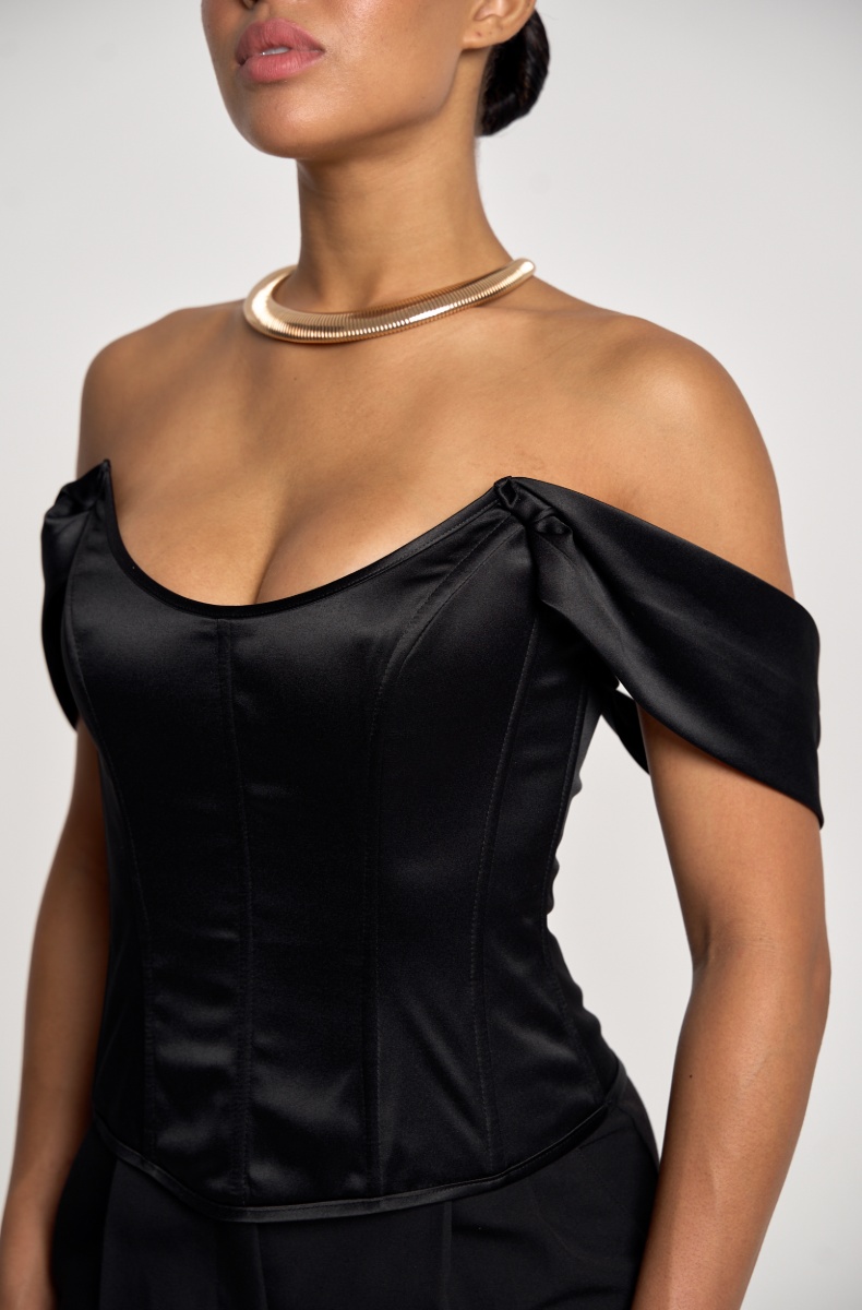 Satin corset with ties, black