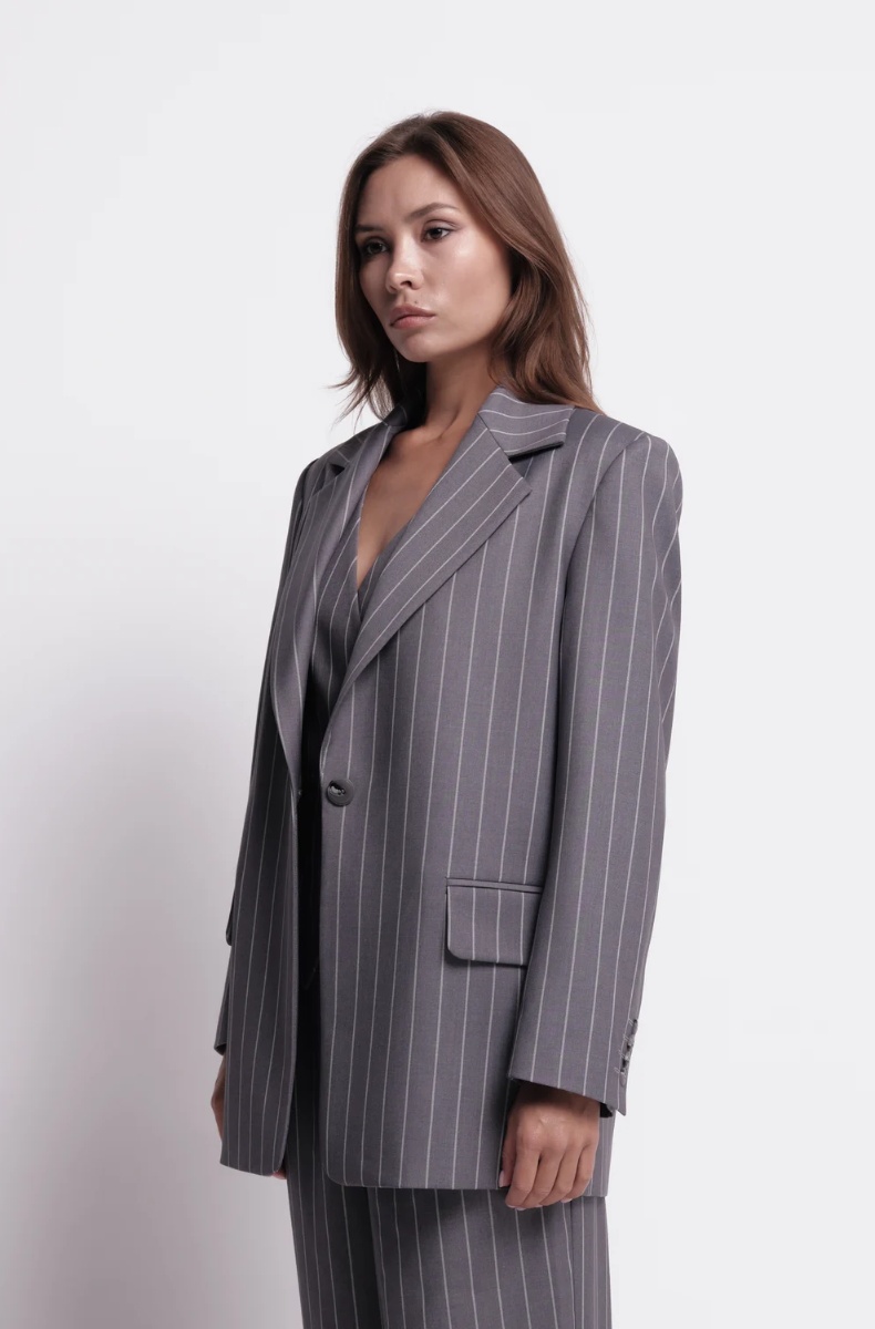 Oversized jacket, light grey pinstripe
