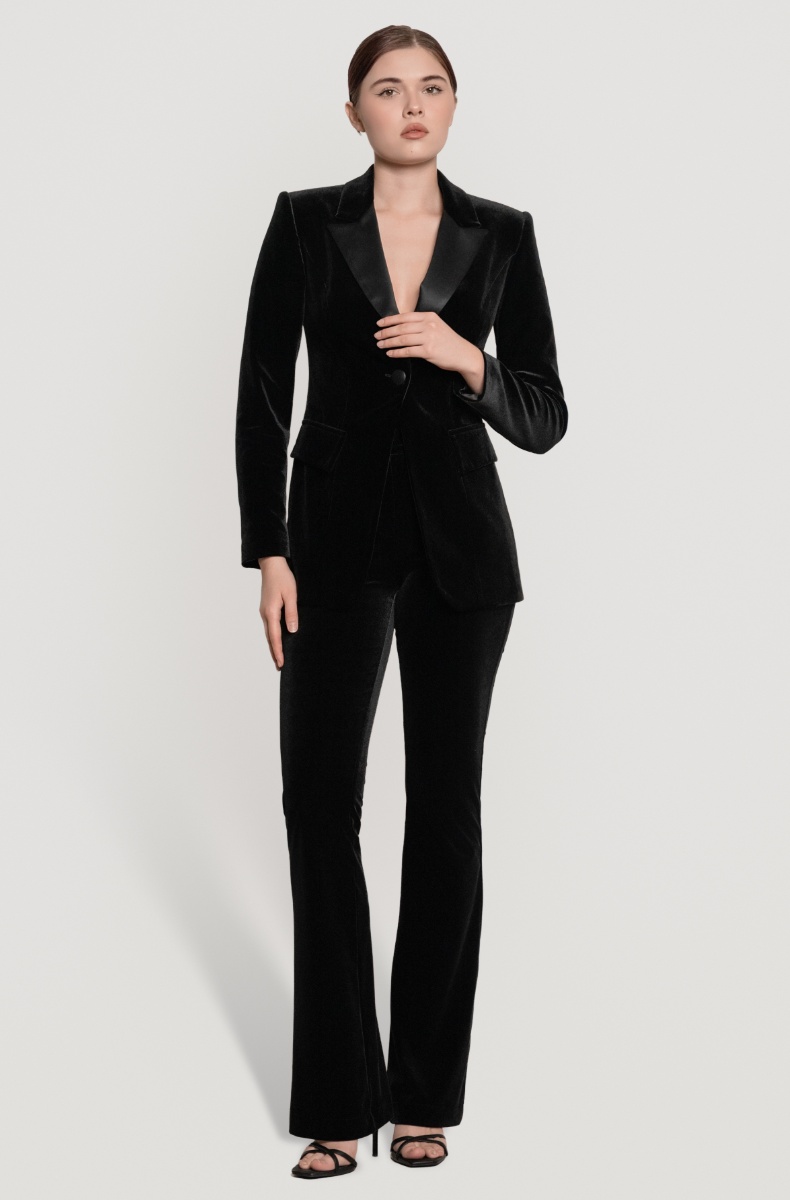 Velvet flared trousers, black