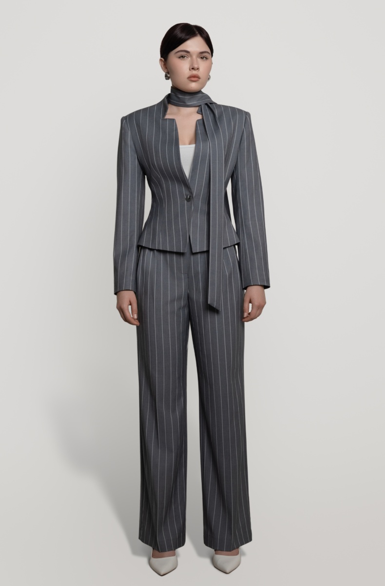 Palazzo trousers, light grey pinstripe