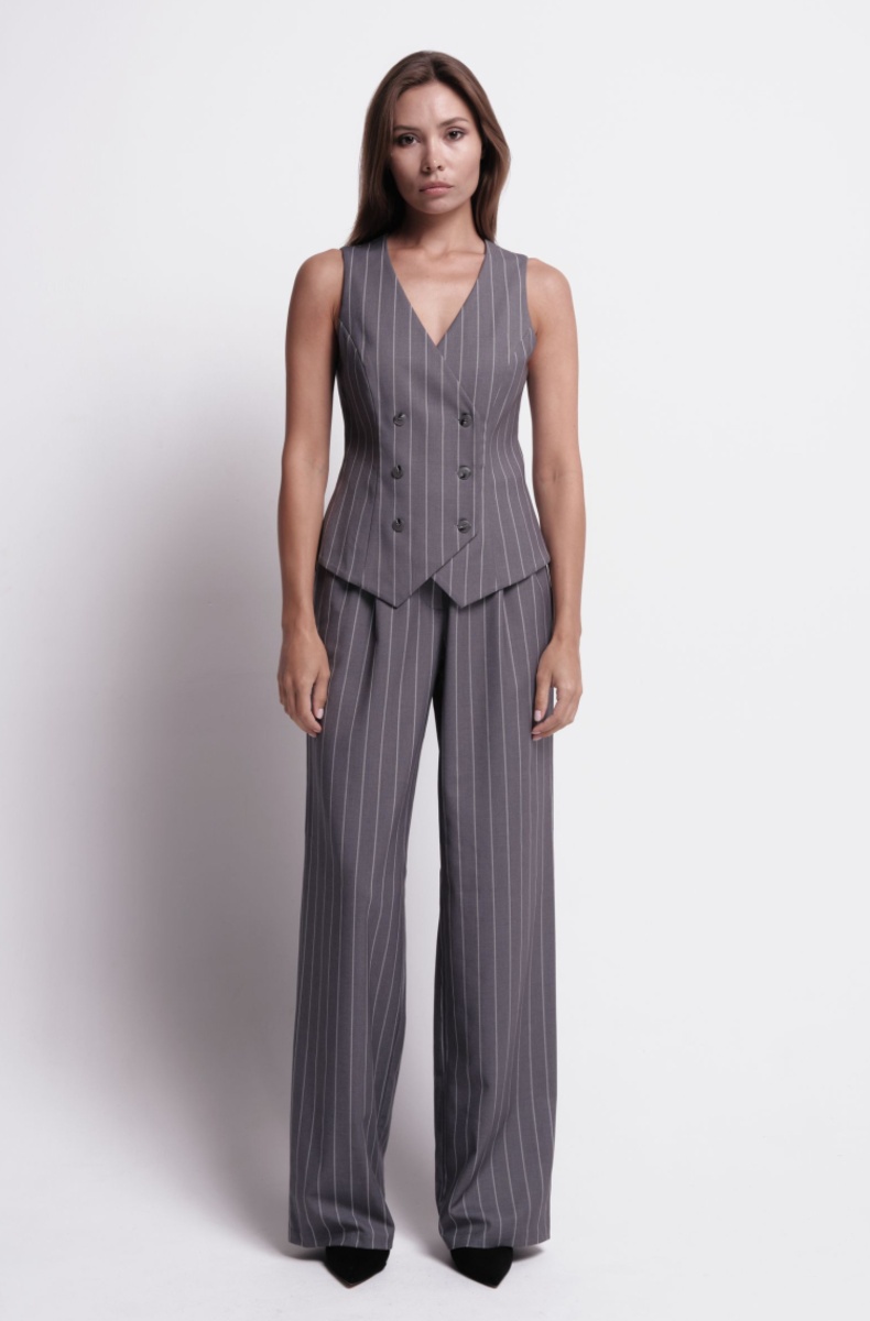 Palazzo trousers, light grey pinstripe