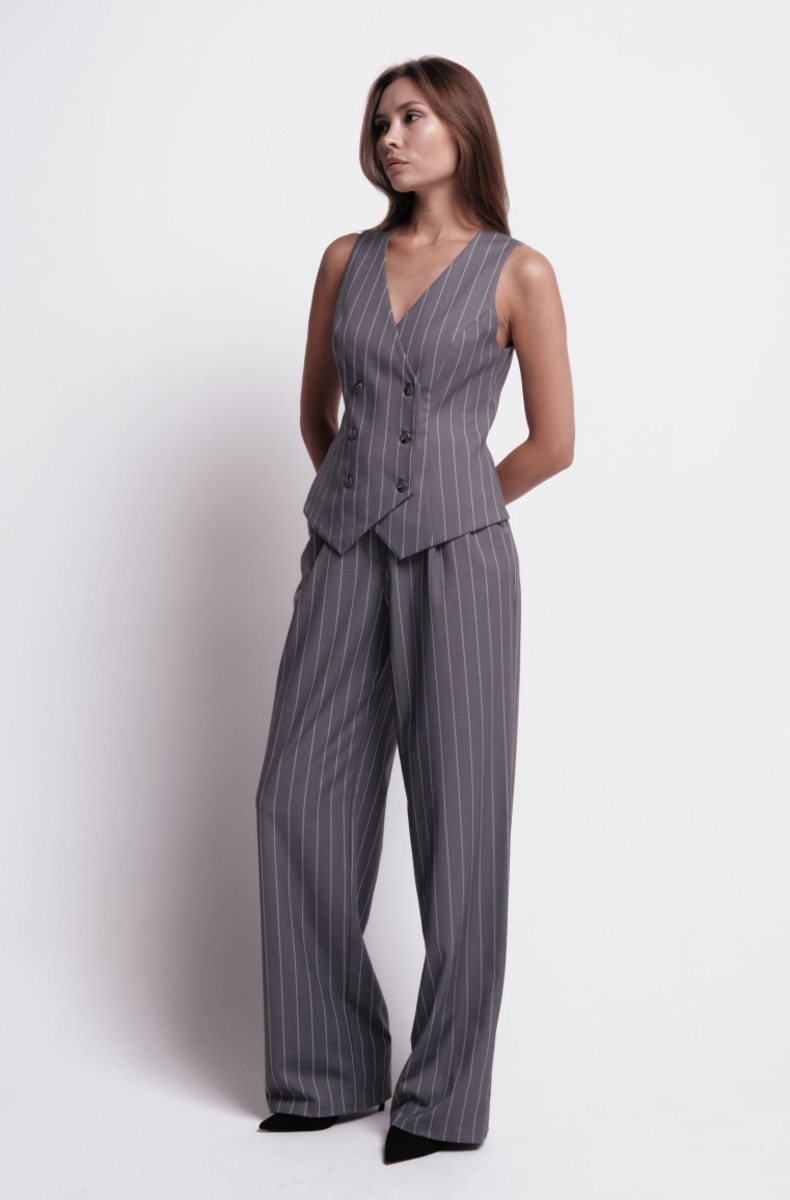 Palazzo trousers, light grey pinstripe