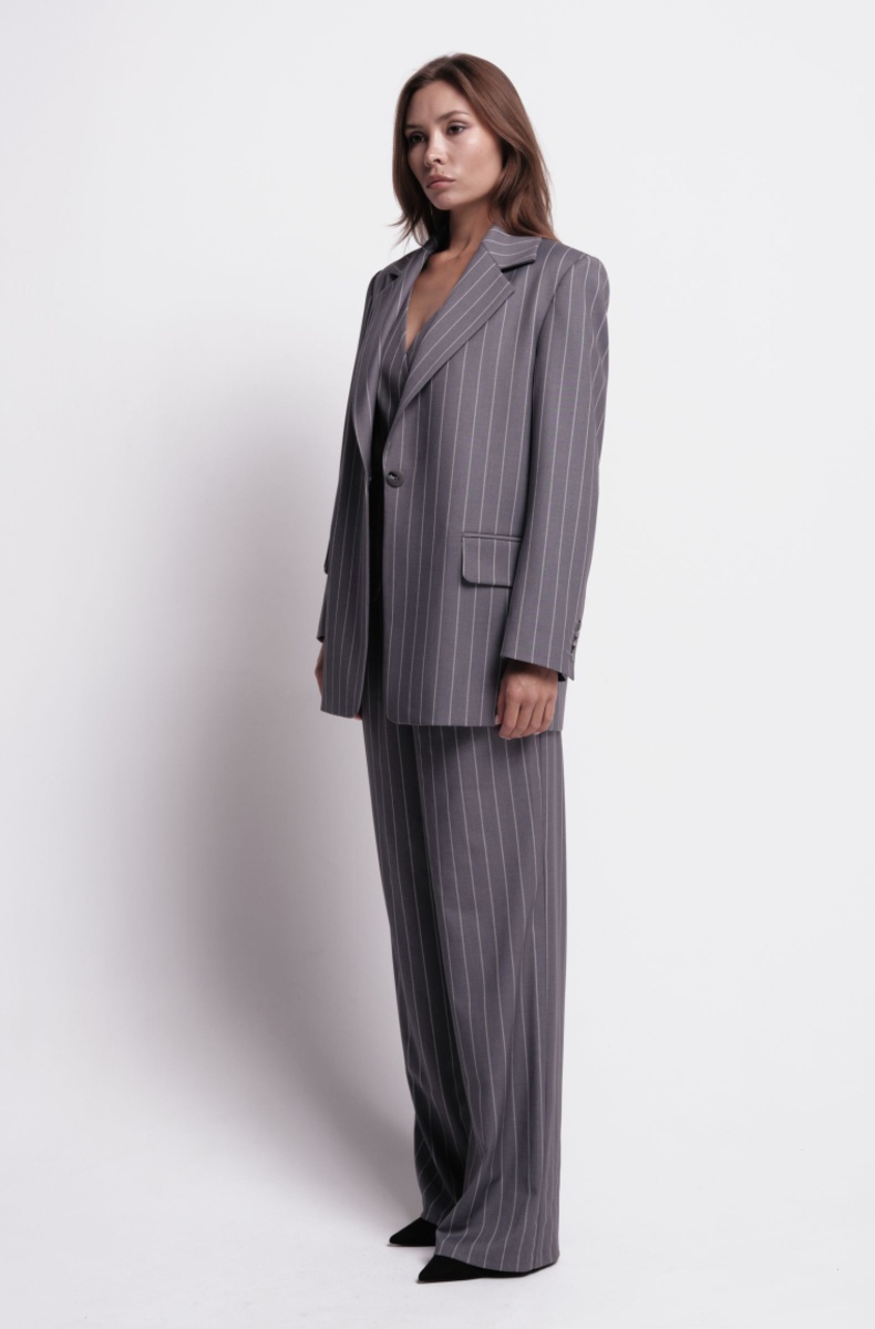 Palazzo trousers, light grey pinstripe