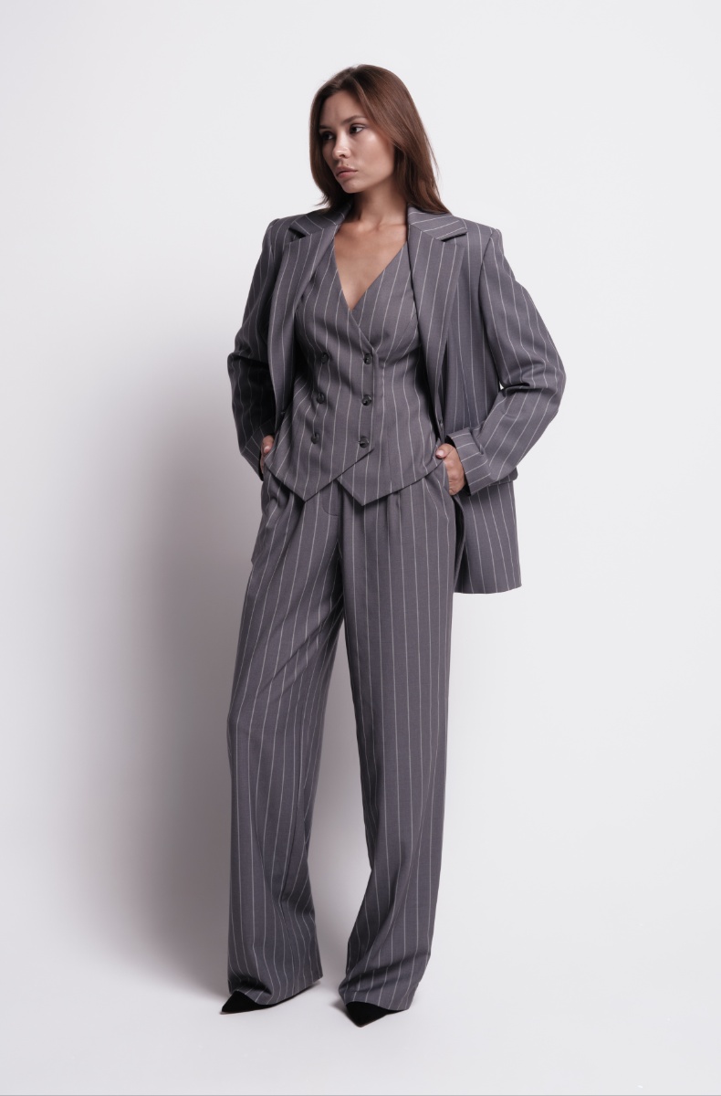 Double-breasted waistcoat, light grey pinstripe