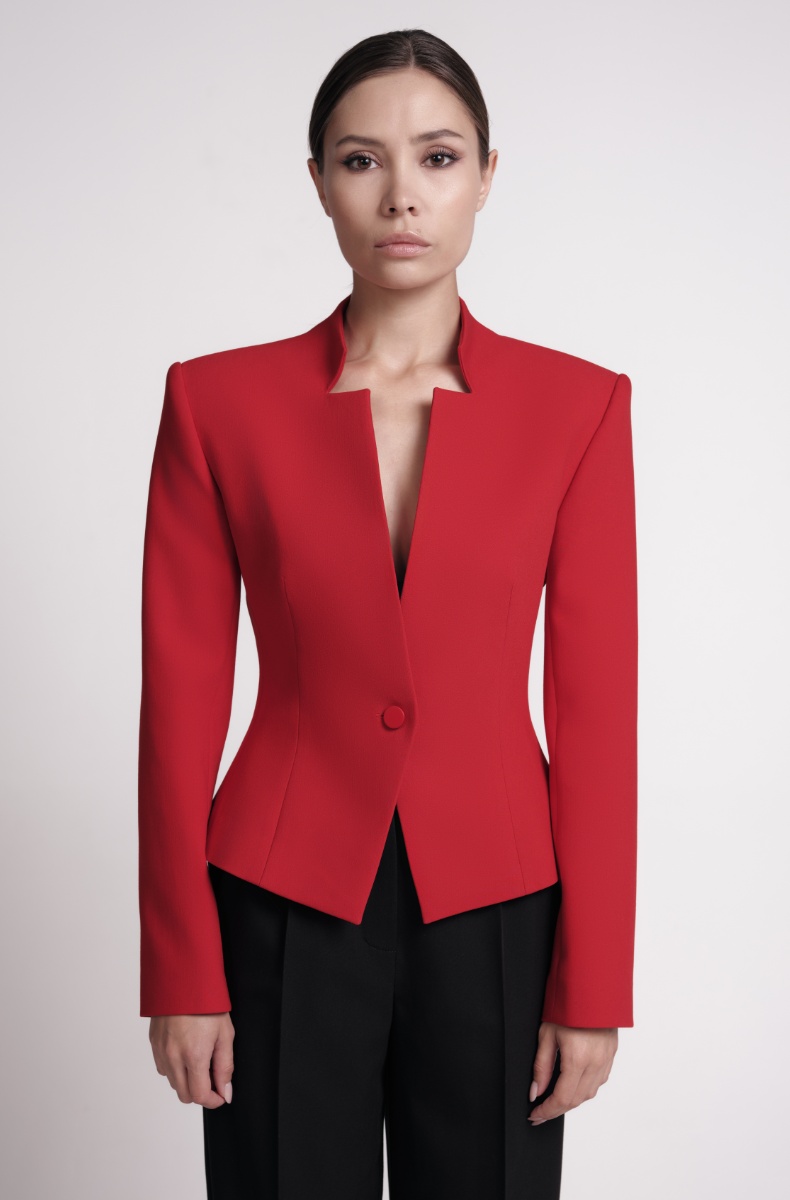 Jacket with a built-in stand collar, red