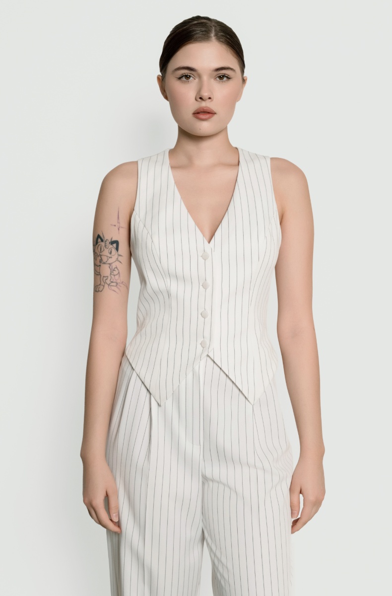 Fitted waistcoat, pinstripe on white