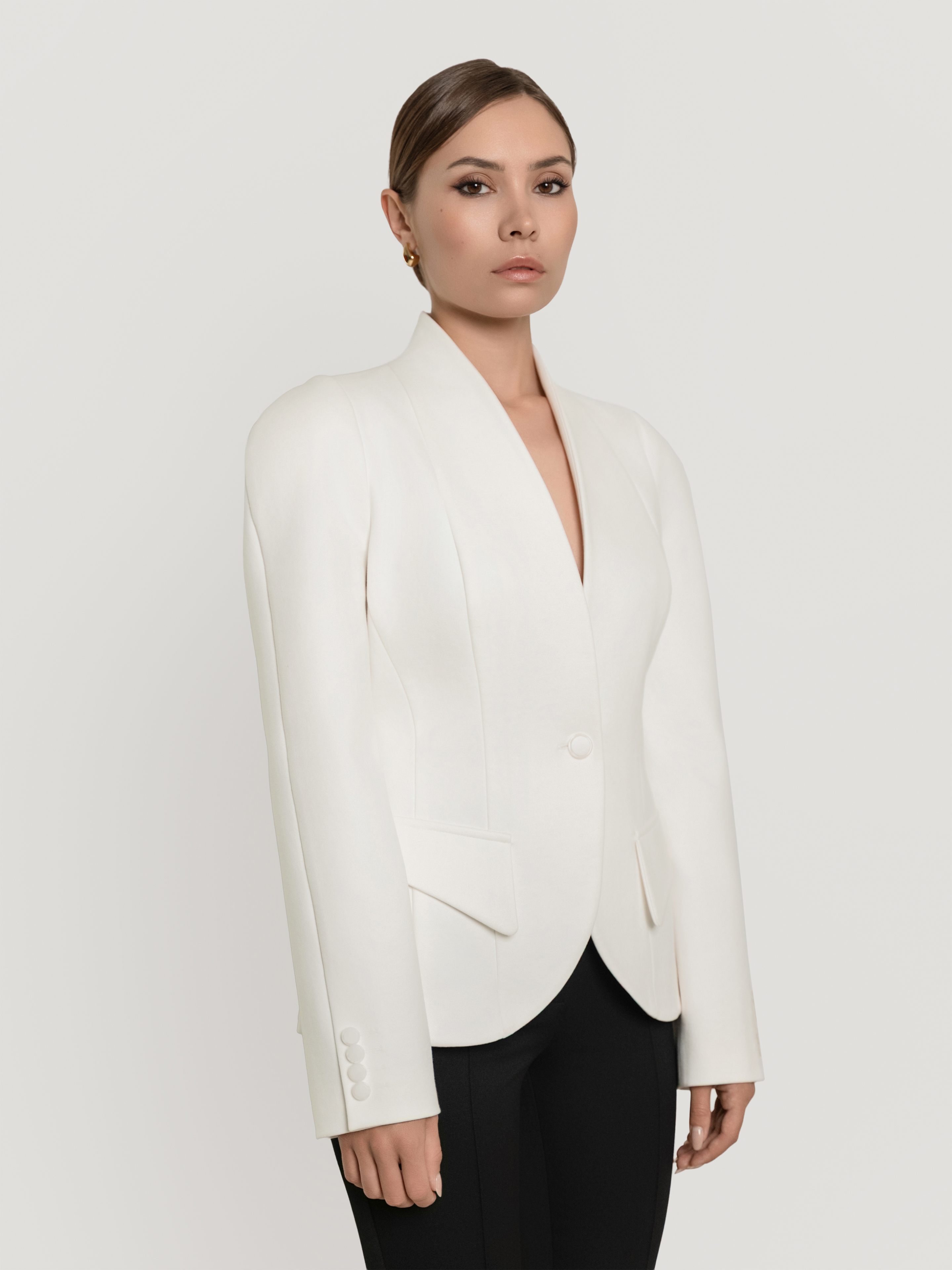 Semi-raglan tailored blazer, ivory