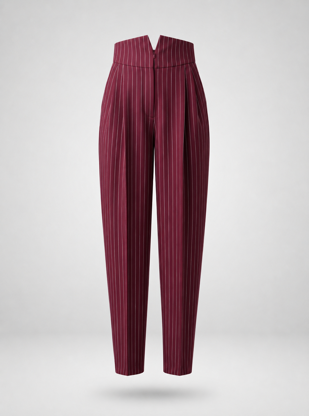 Tailored tapered trousers, burgundy pinstripe