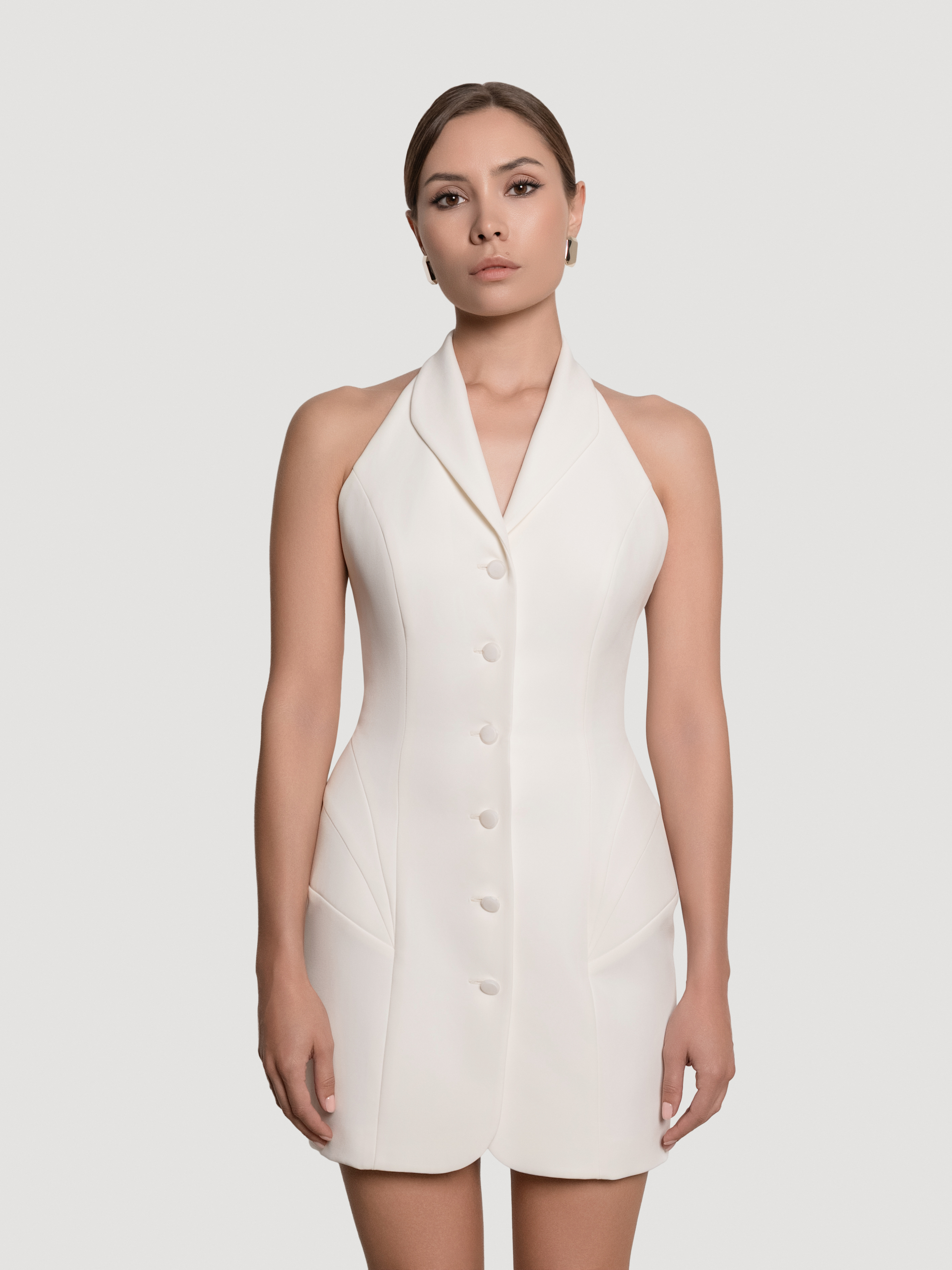 Tailored open-back vest dress, milk
