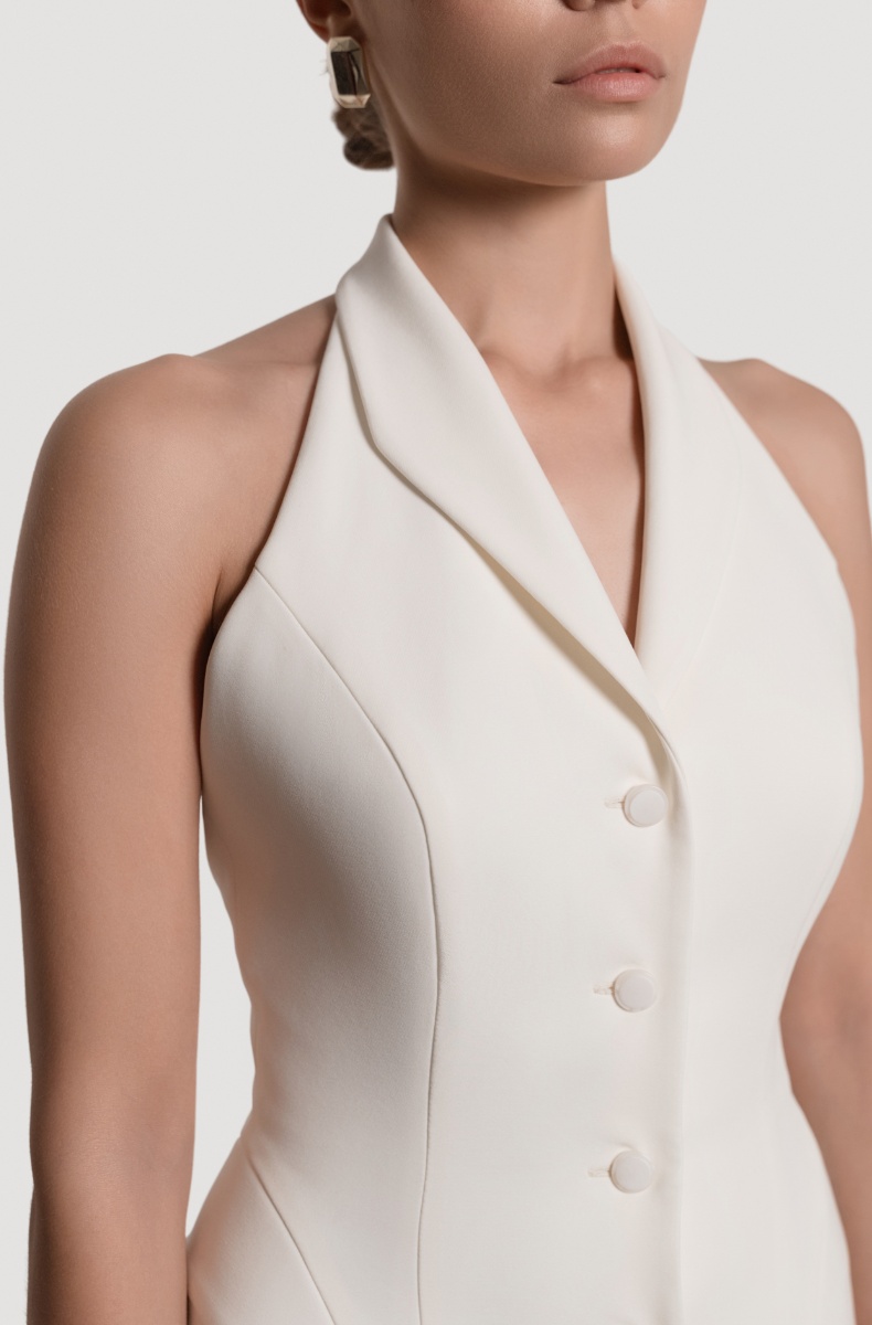 Tailored open-back vest dress, milk