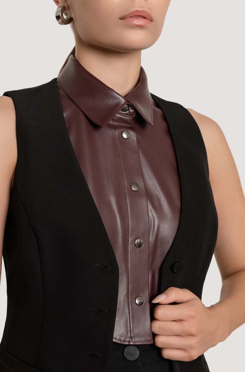 Shirtfront with buttons, burgundy