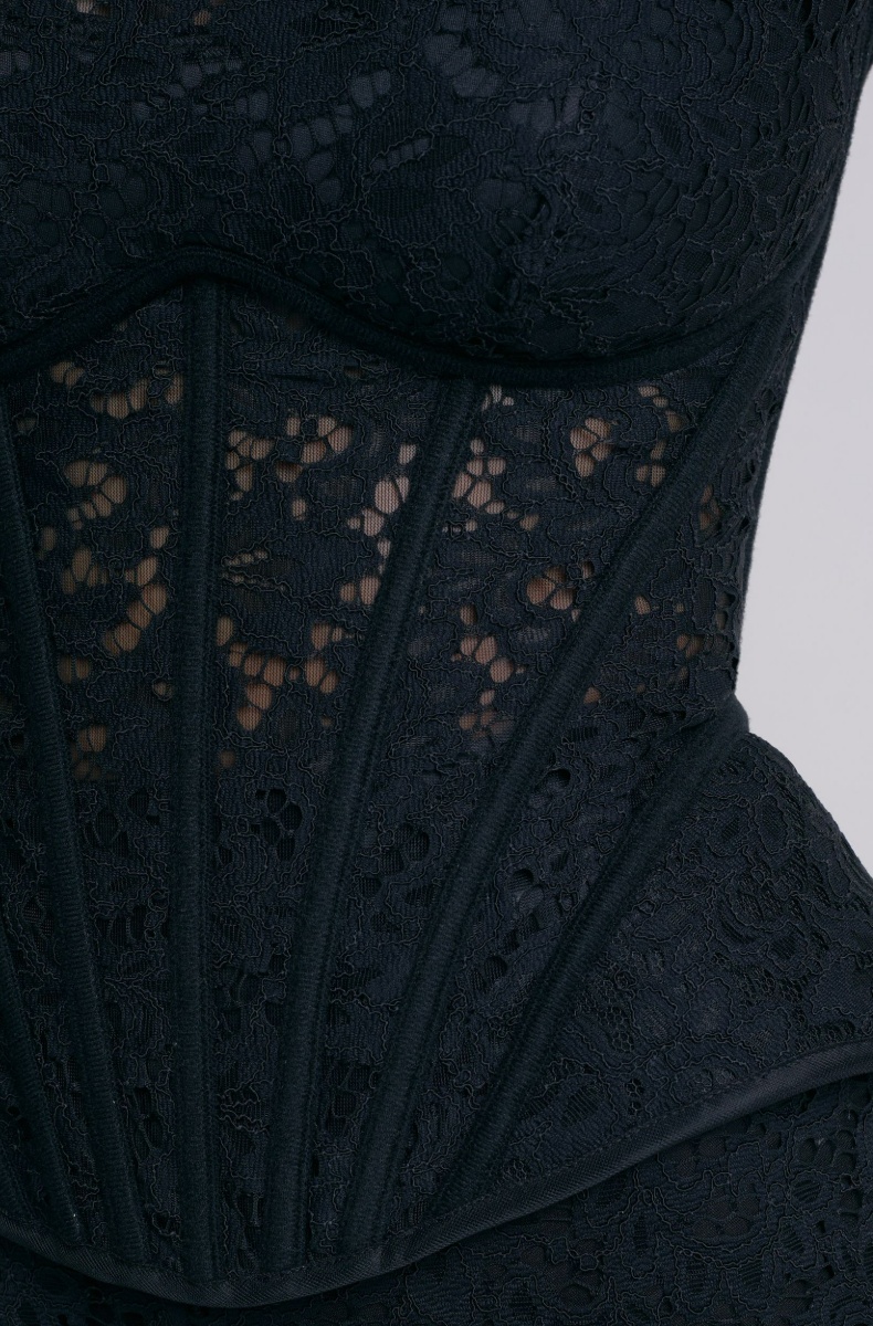Lace corset top with peplum, black