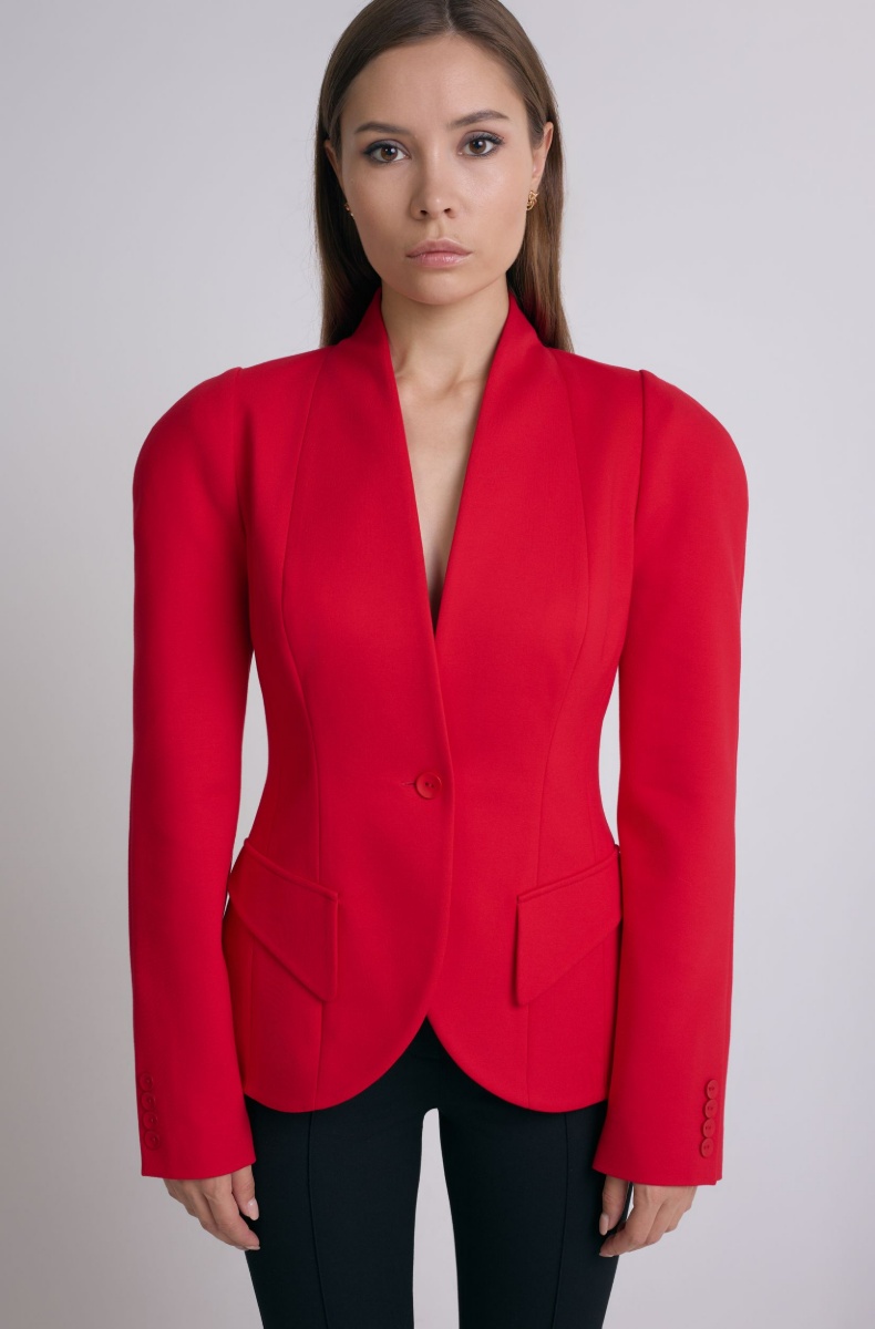 Semi-raglan tailored blazer, scarlet