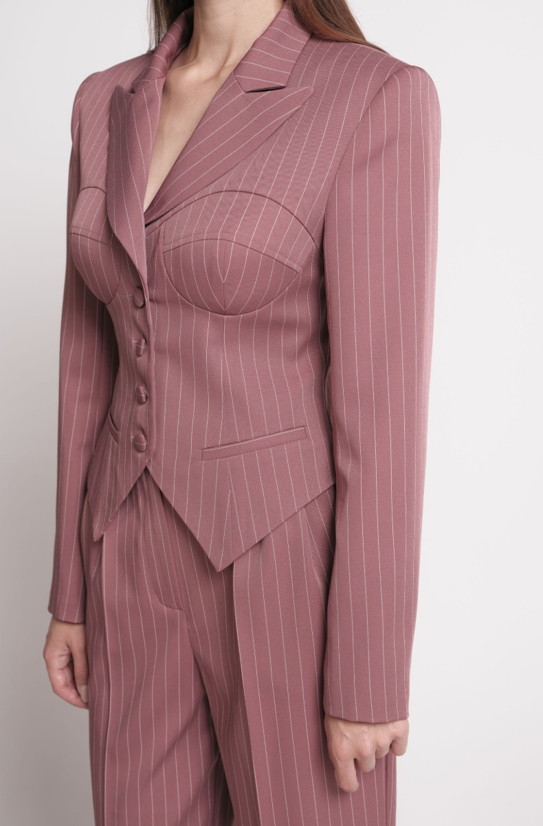 Corset blazer, powdery pinstripe