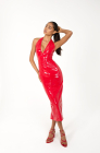 Patent dress, red