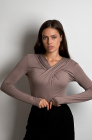 Ruched bust longsleeve top, latte