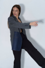Oversized jacket with dark blue denim pocket, light grey
