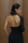 Open-back jersey dress, black