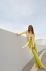 Flared trousers, lime