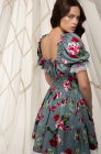 Tie-front dress, peony on green print