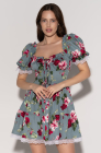 Tie-front dress, peony on green print