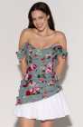 Corset dress, peony on green print