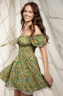 Tie-front Dress, green meadow print