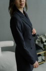 Double-breasted blazer dress, blue houndstooth