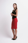 Pencil skirt with a slit, red