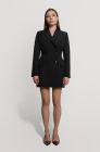 Double-breasted blazer dress with satin lapels, black