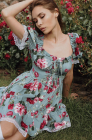 Tie-front dress, peony on green print