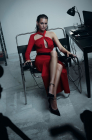 Open-back jersey dress, red