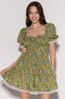 Tie-front Dress, green meadow print