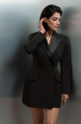 Double-breasted blazer dress with satin lapels, black