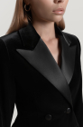 Double-breasted velvet blazer dress with satin lapels, black
