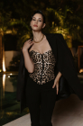 Zip-up corset top, animal print