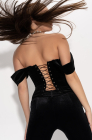 Velvet lace-up corset, black