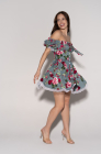 Tie-front dress, peony on green print