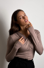 Ruched bust longsleeve top, latte