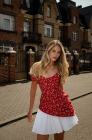 Corset dress, bright red print