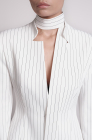 Pinstripe tailored blazer with a faux tie accent, white