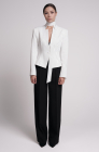 Pinstripe tailored blazer with a faux tie accent, white