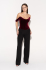 Velvet lace-up corset, burgundy